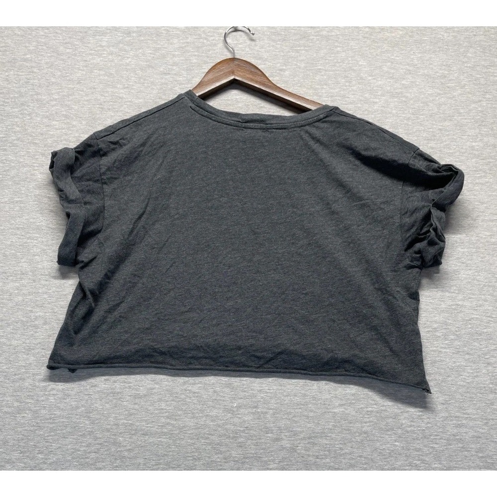 Wet Seal Cropped T Shirt Womens XL Charcoal Gray Cotton Cuffed Sleeves Raw Hem - Picture 6 of 13